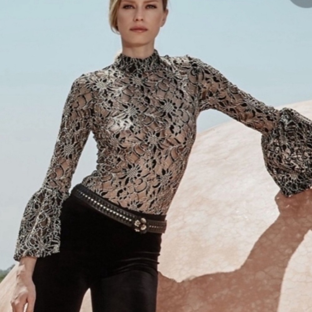 Elegant Lace Women Top - Black and Gold